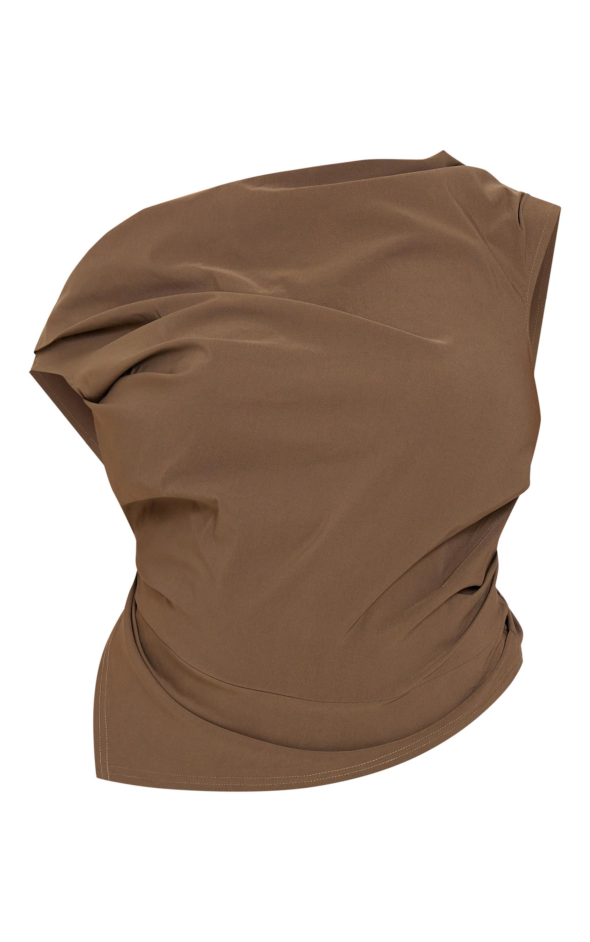 Plus Khaki Bengaline Ruched Asymmetric Long Top Product Image