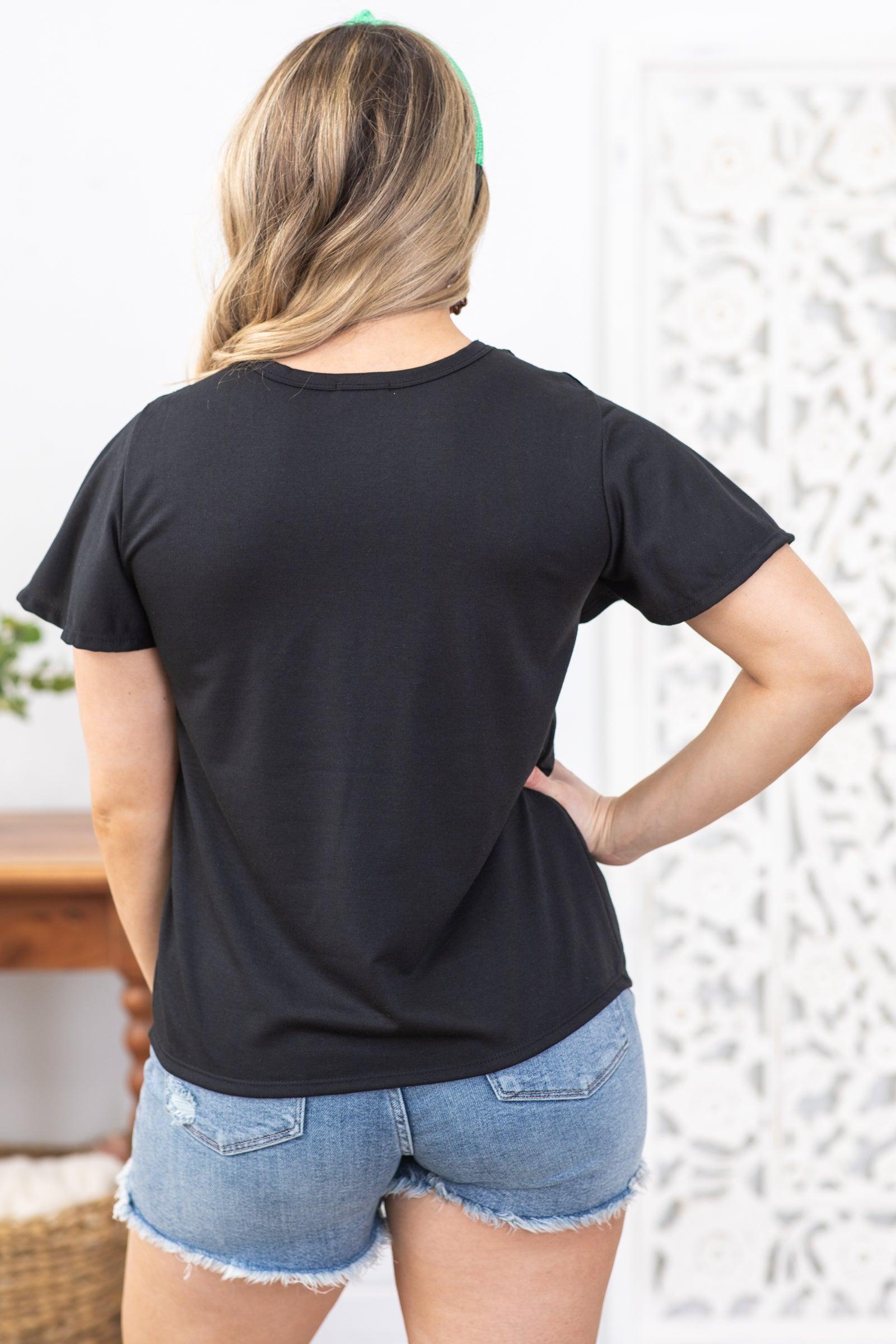 Black French Terry Knit With Lace Front Top Product Image