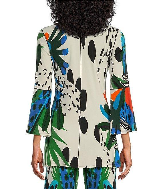 Eva Varro Tropical Inspired Print V-Neck 3/4 Bell Sleeve Coordinating Tunic Product Image