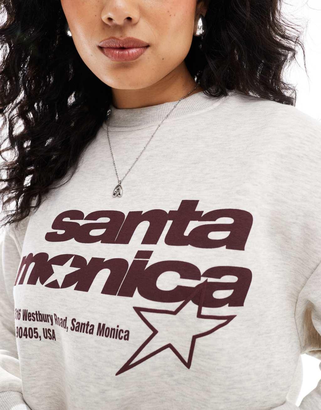 Pull&Bear 'Santa Monica' graphic sweat in gray heather - part of a set Product Image