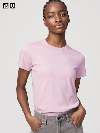 Womens Crew Neck T-Shirt Pink Large UNIQLO US Product Image