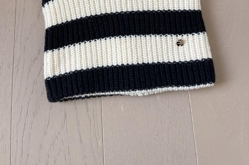 Cat Ear Striped Knit Beanie Product Image