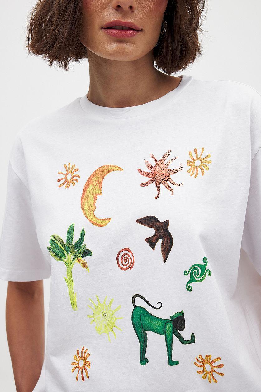 Printed Round Neck Oversized Tee Product Image