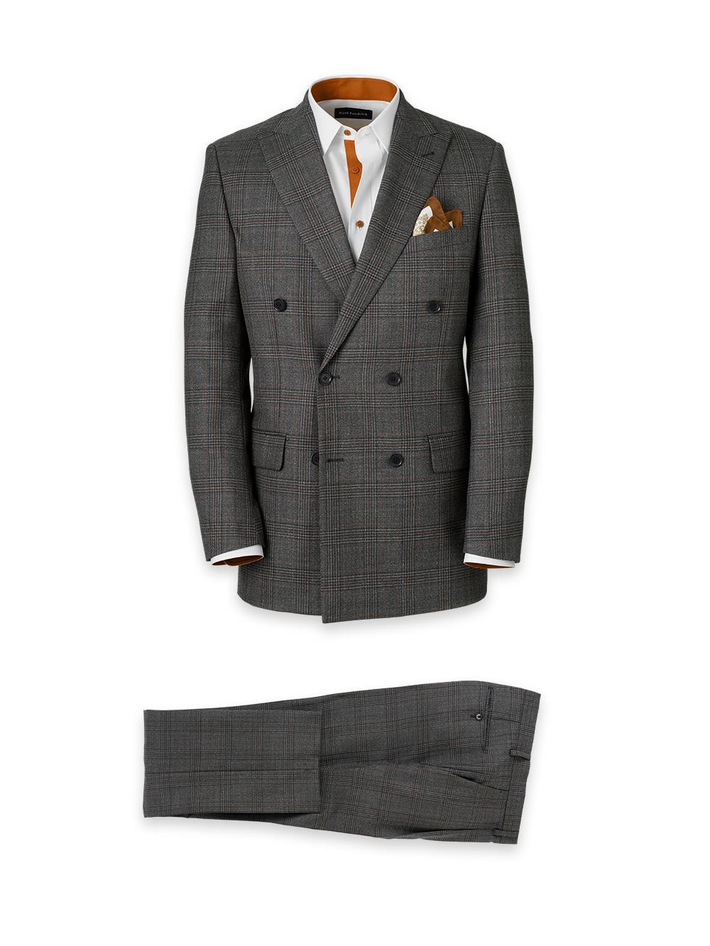 Wool Plaid Double Breasted Peak Lapel Suit - Charcoal Product Image