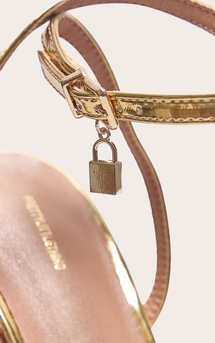 Gold Pu Point Toe Lock Charm Heeled Sandals Product Image