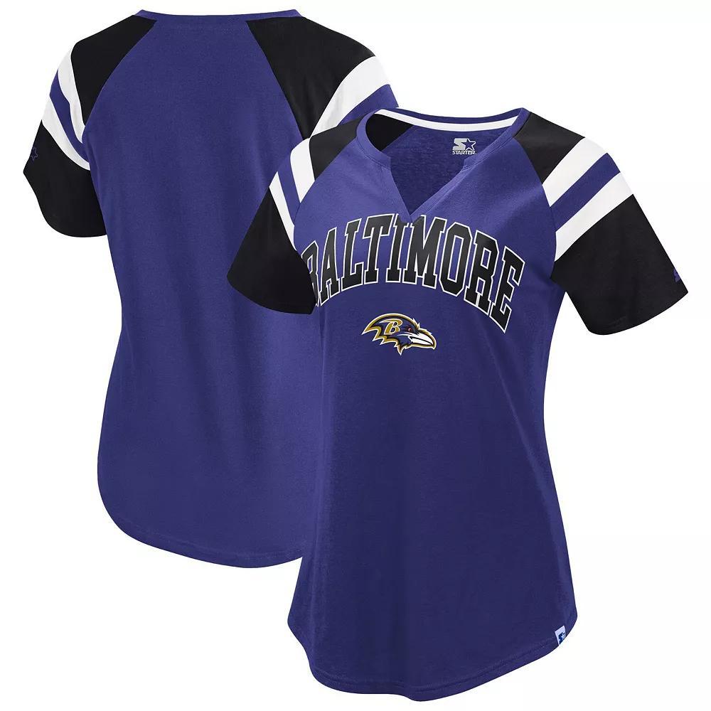 Women's Starter  Purple Baltimore Ravens Game On Notch Neck Raglan T-Shirt, Size: Large Product Image