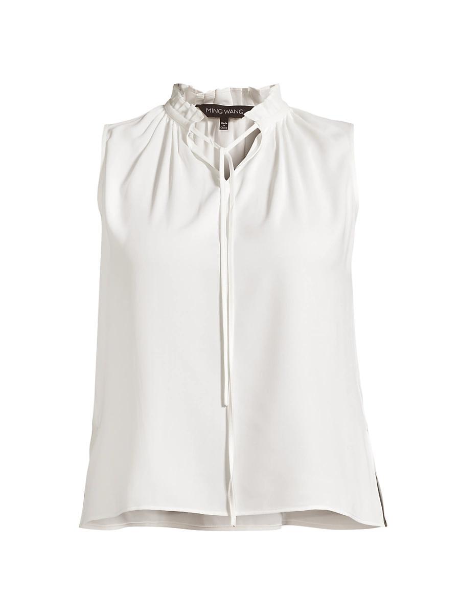 Womens Plus Ruffle Tie-Neck Tank Product Image