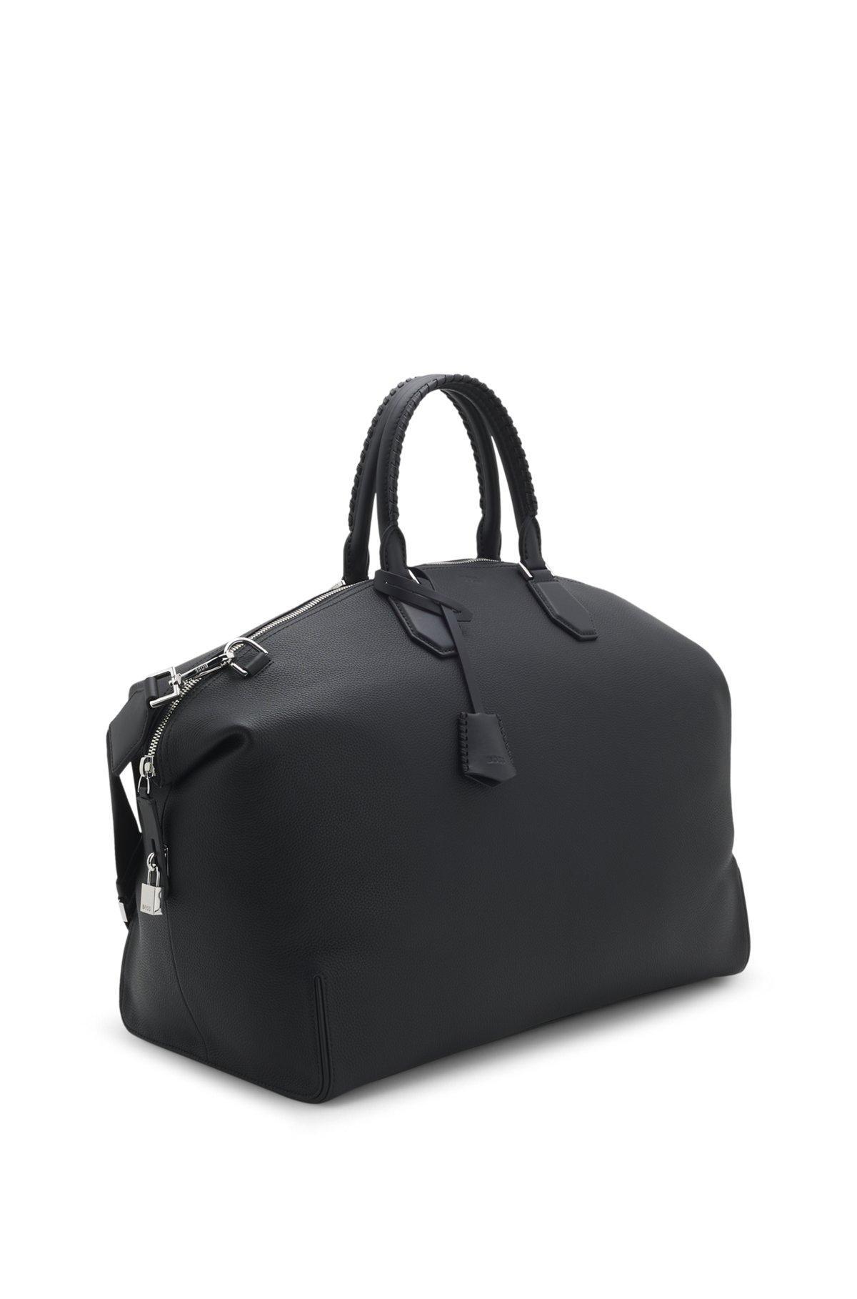 Grained-leather holdall with detachable metal padlock Product Image
