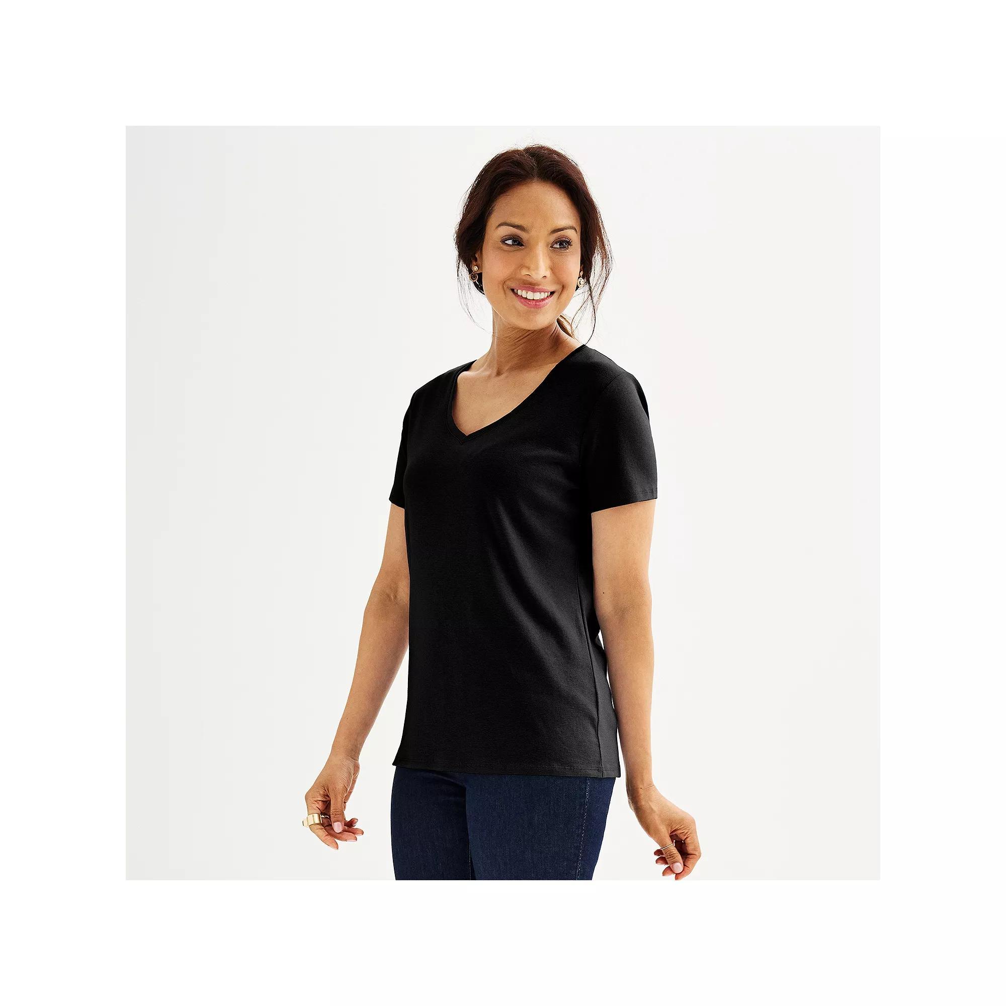 Women's Croft & Barrow® Essential V-Neck Tee, Size: XL, Black Product Image