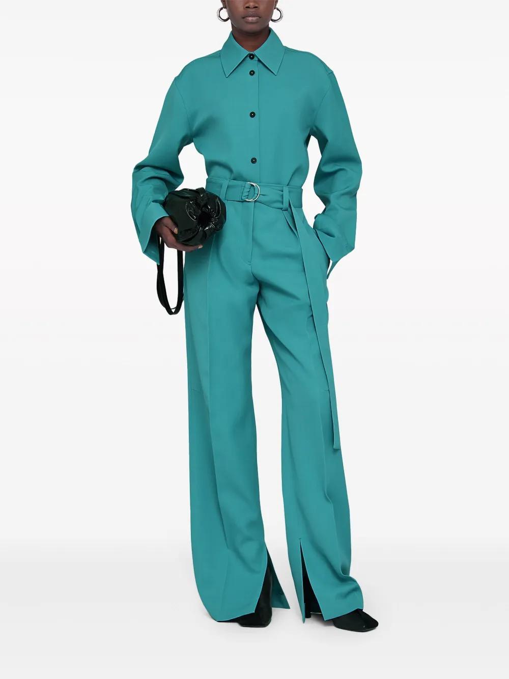 JIL SANDER Belted Wool Wide-leg Trousers In Blue Product Image