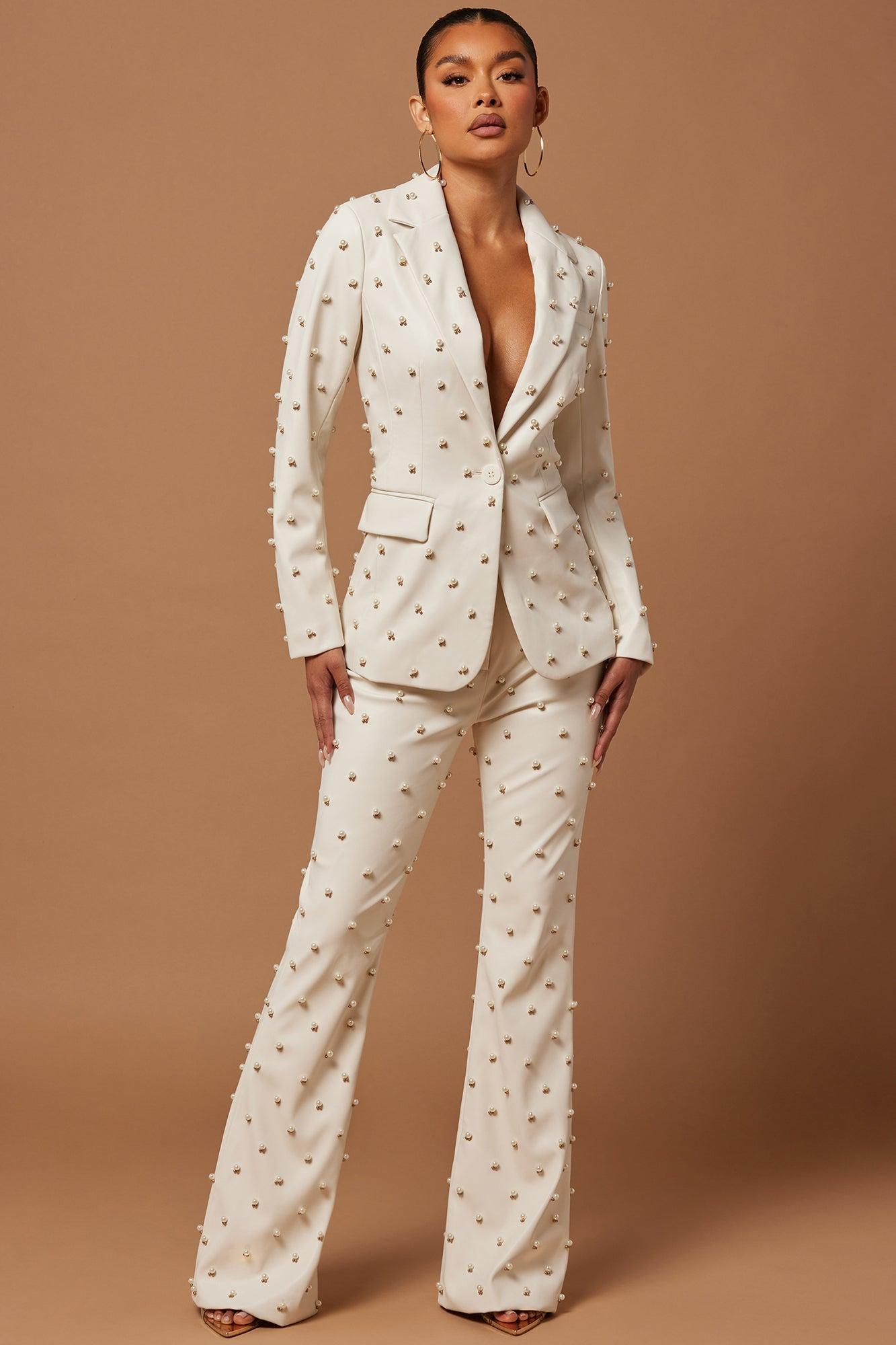 Claire Embellished Blazer - Ivory Product Image