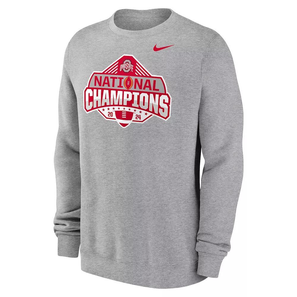 Men's Nike Heather Gray Ohio State Buckeyes College Football Playoff 2024 National Champions Official Logo Pullover Sweatshirt, Size: Small Product Image