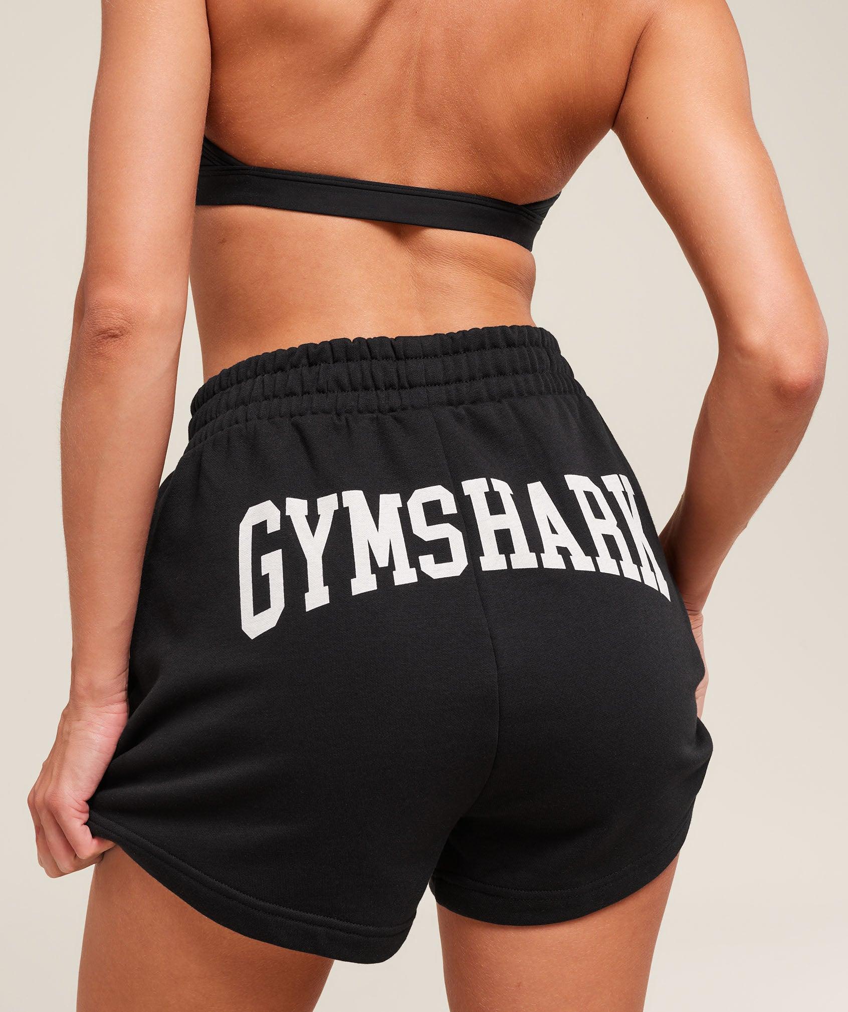 Gymshark Collegiate Graphic Fleece Shorts - Black Female Product Image