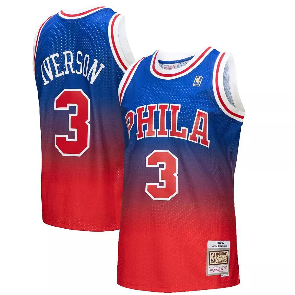 Men's Mitchell & Ness Allen Iverson Red/Royal Philadelphia 76ers 1996/97 Hardwood Classics Fadeaway Swingman Player Jersey, Size: Medium, 76r Red Product Image