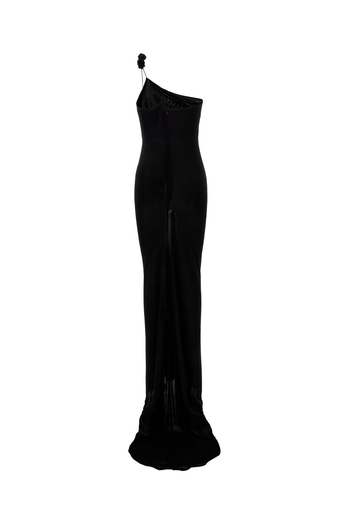 MAGDA BUTRYM Black Rosette Stretch Viscose One-shoulder Dress Product Image