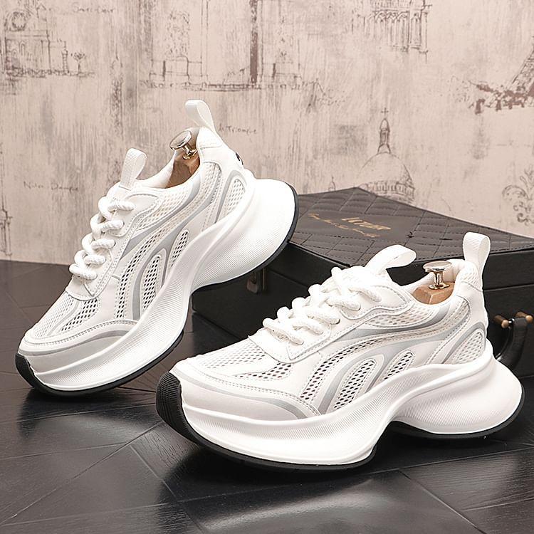 Platform Mesh Panel Lace-Up Sneakers Product Image