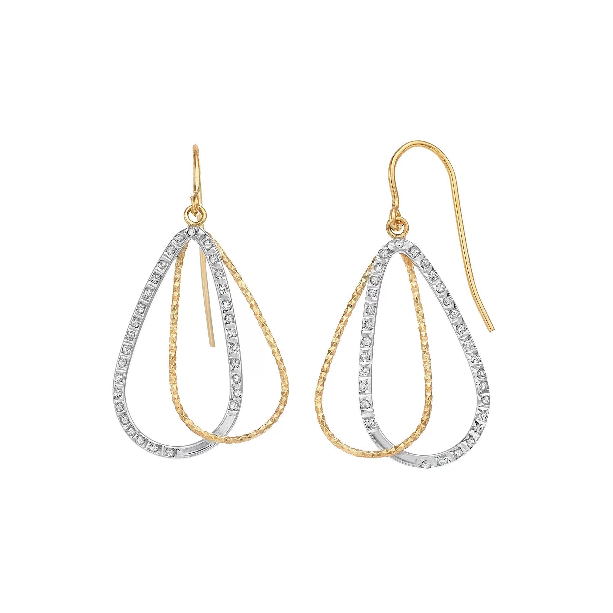 Diamond Mystique 18k Gold Over Sterling Silver Diamond Accent Pear-Shaped Hoop Earrings, Women's, Gold Tone Product Image