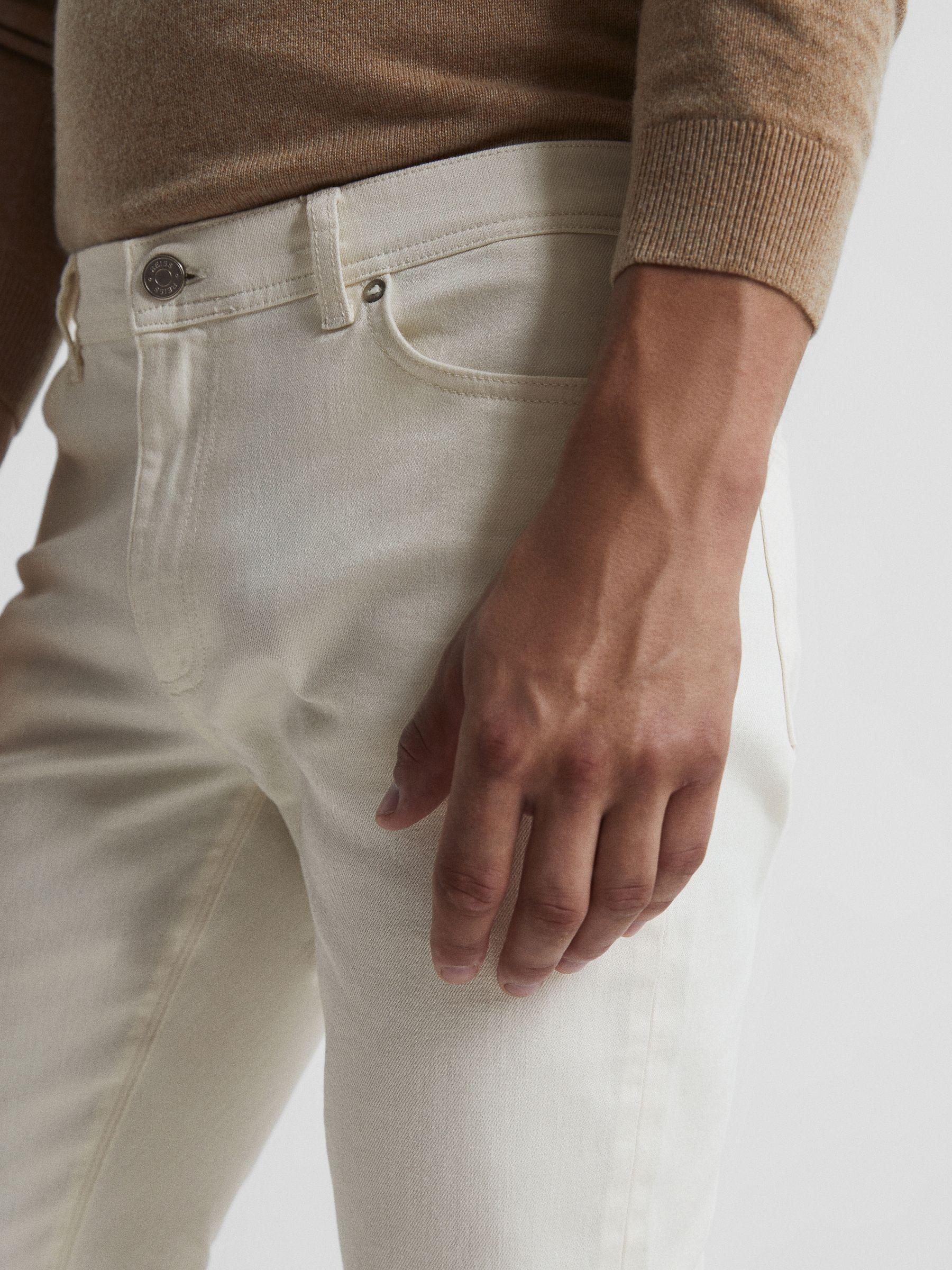 Tapered Slim Fit Stretch Jeans in Ecru Product Image