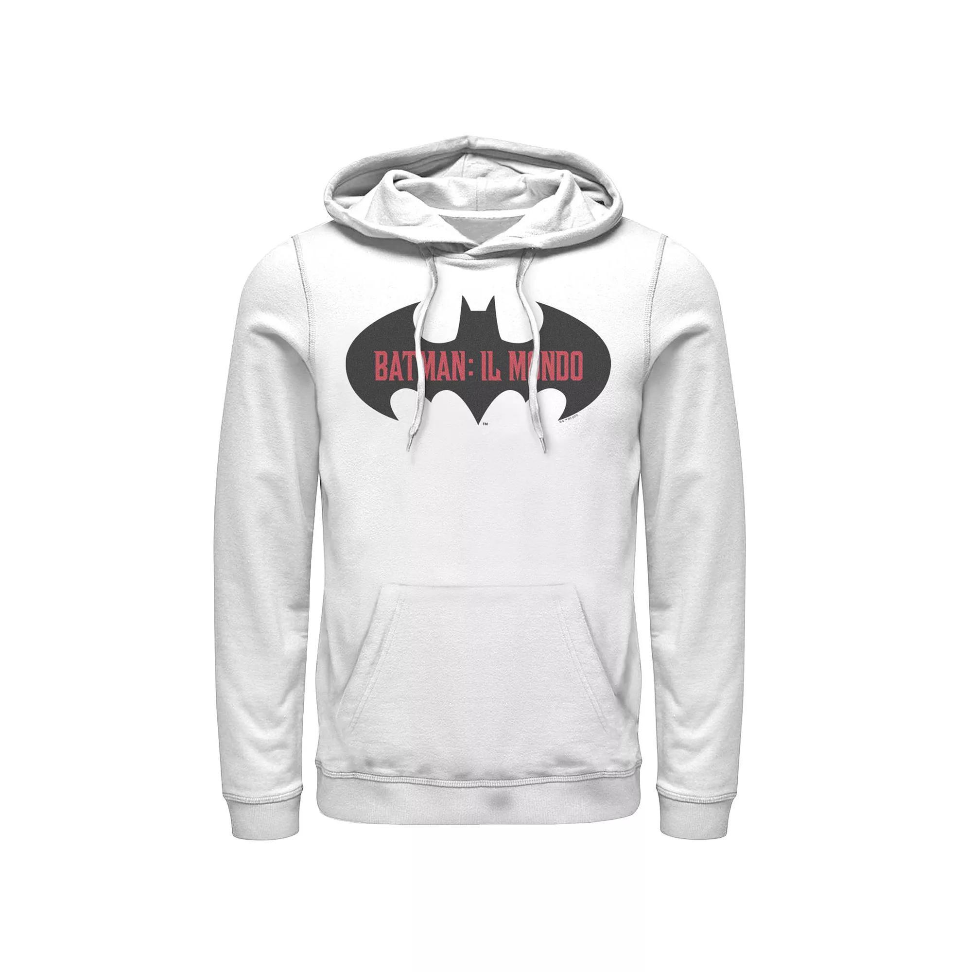 Men's Batman: Il Mondo Bat Logo Hoodie, Boy's, Size: Small, White Product Image