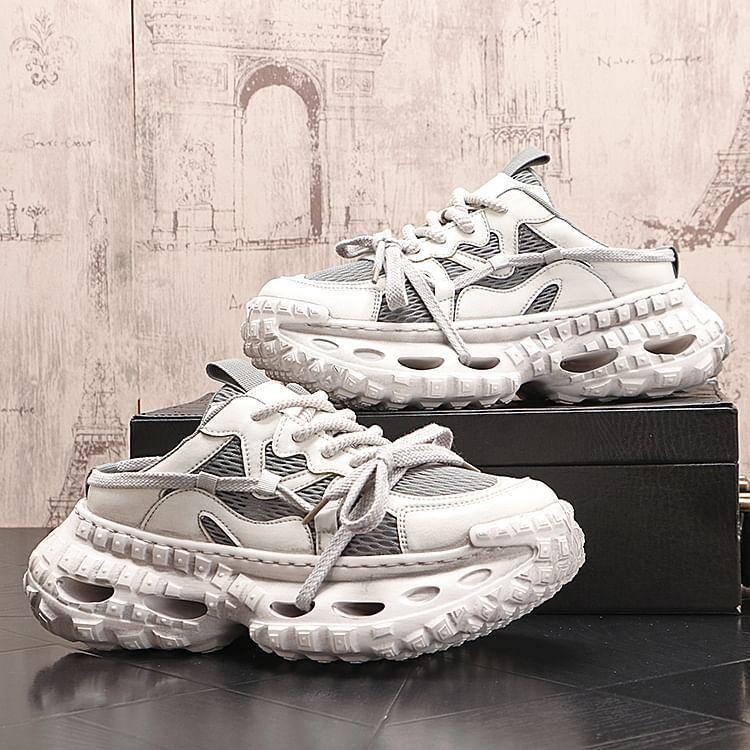 Platform Mesh Panel Lace-Up Mule Sneakers Product Image