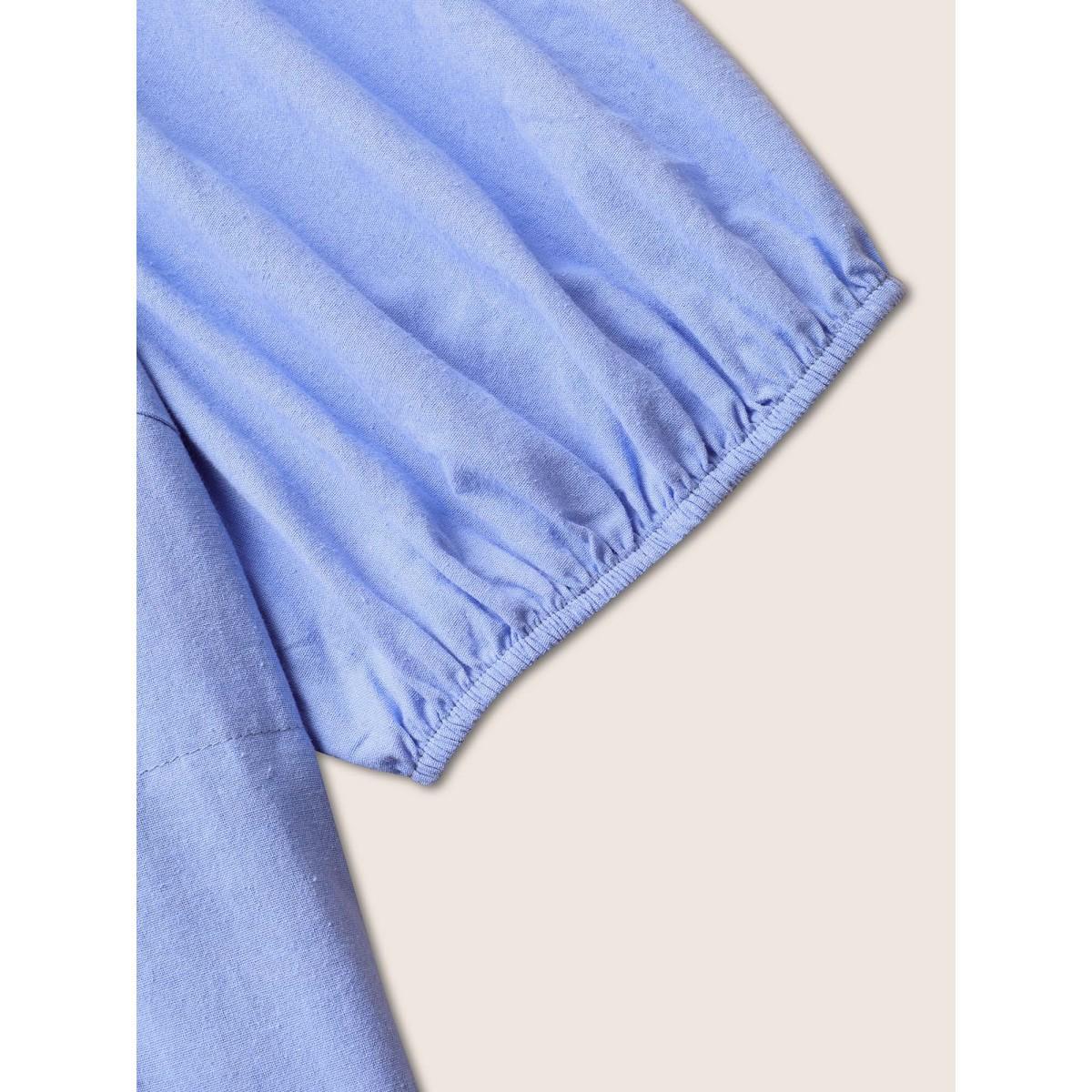 Plus Size Square Neck Plain Pleated Puff Sleeve Dress Stone Women Casual Square Neck Short sleeve Curvy BloomChic 10/M Product Image