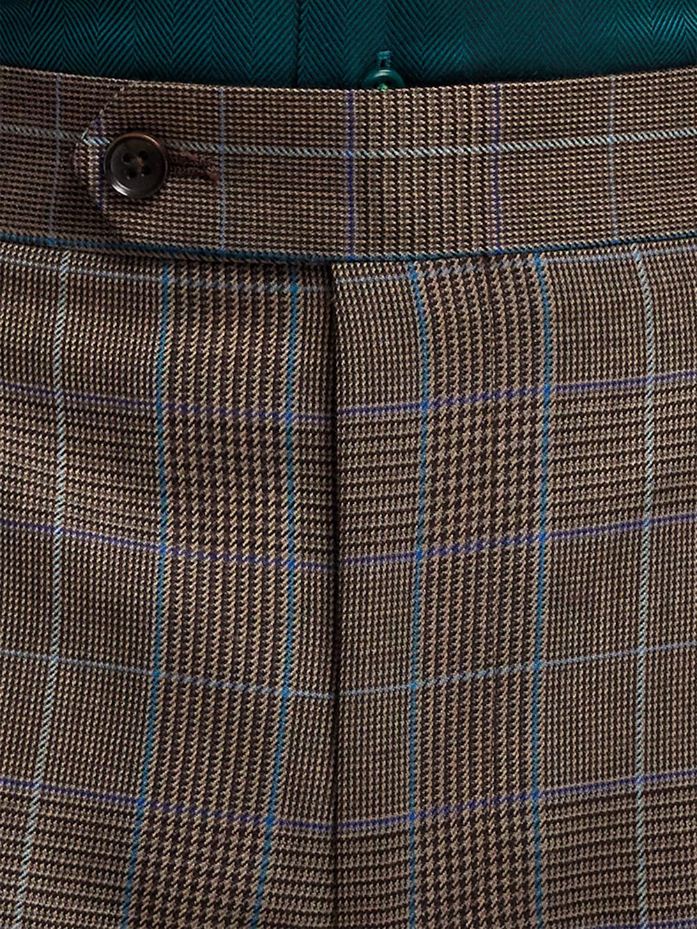 Wool Blend Plaid Single Pleat Suit Pants - Brown/blue Product Image