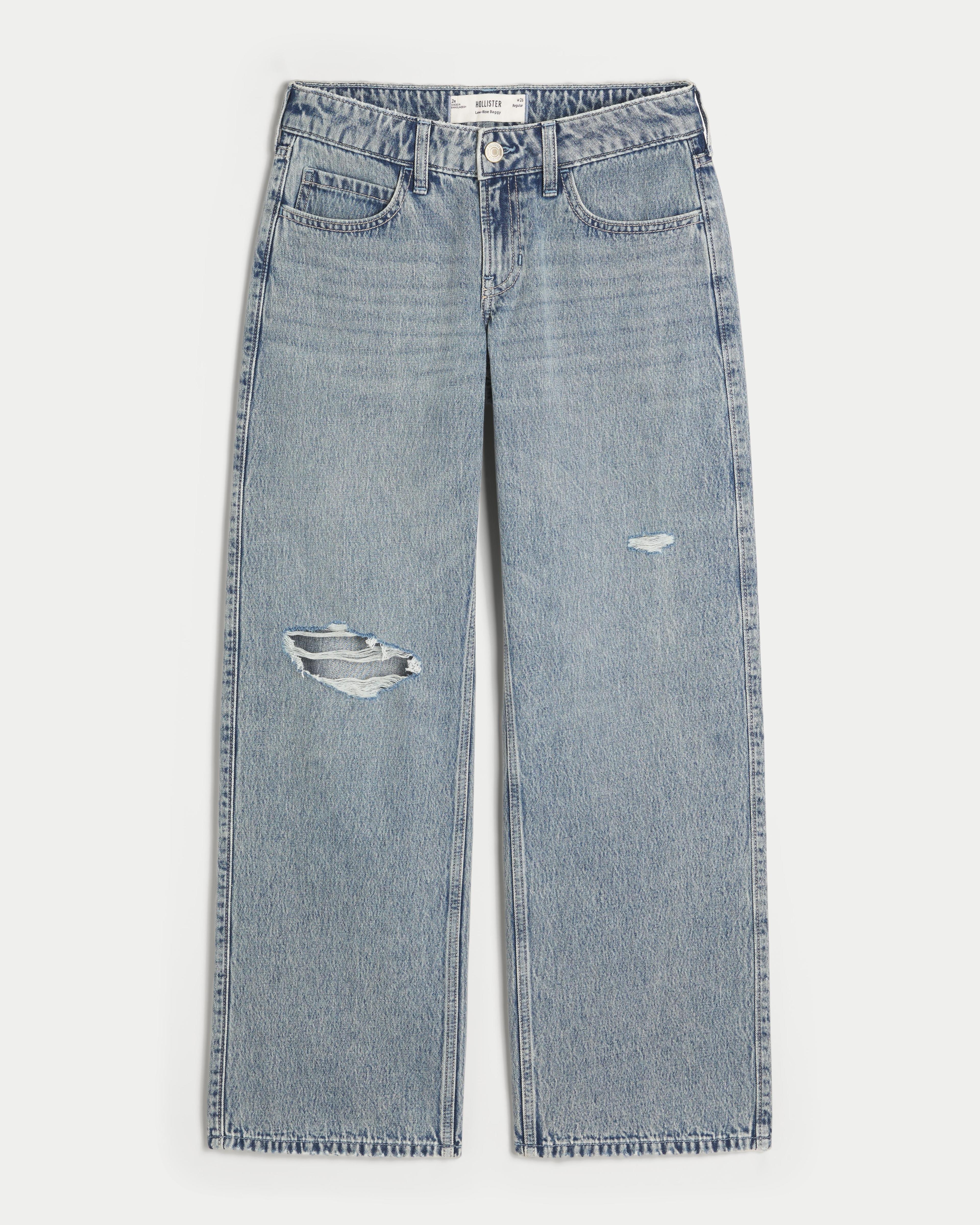 Low-Rise Ripped Light Wash Baggy Jeans Product Image