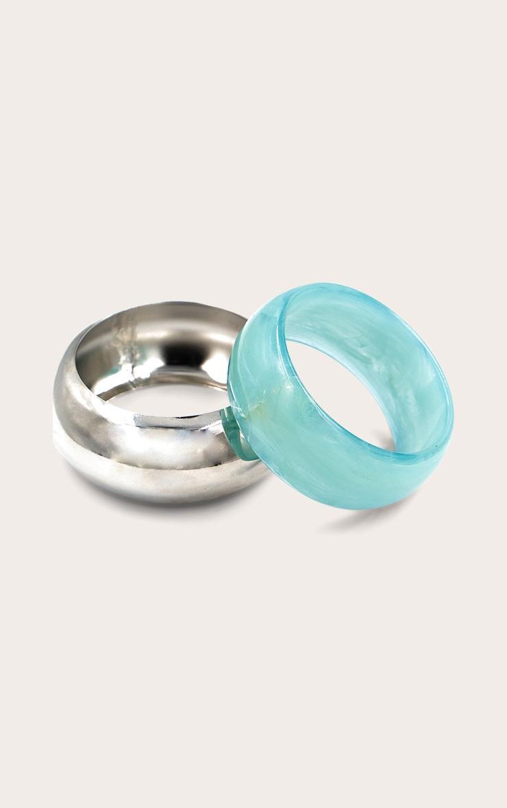 Silver and Turquoise Resin Chunky Smooth Curved Cuffs Product Image