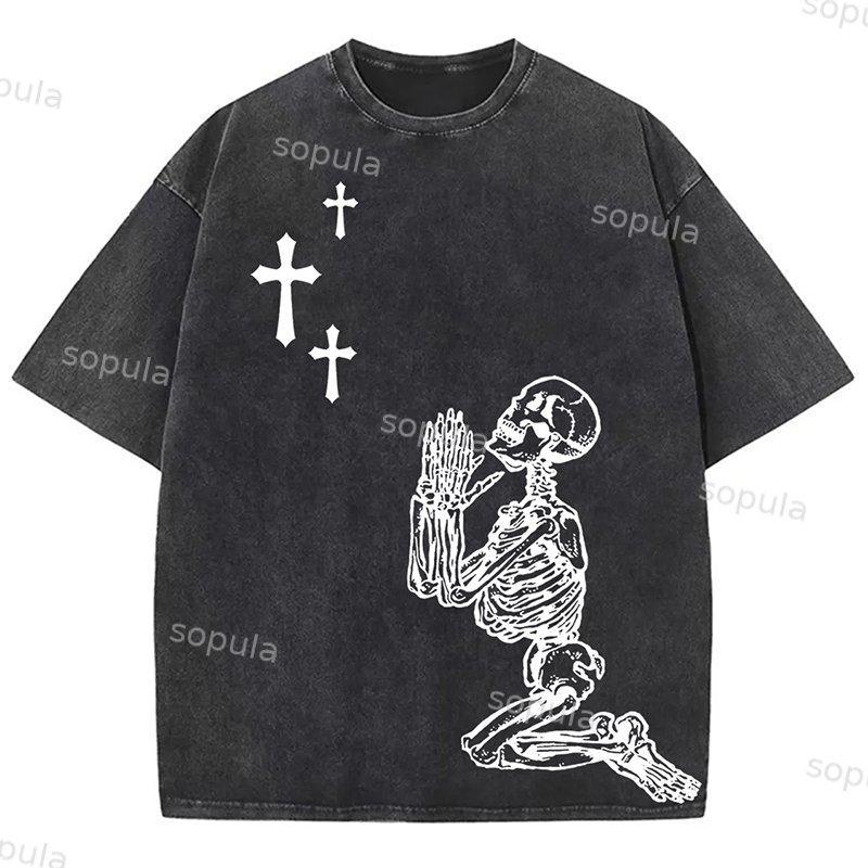 Sopula Vintage God Is Always With Me Graphic Print Acid Washed T-Shirt Product Image