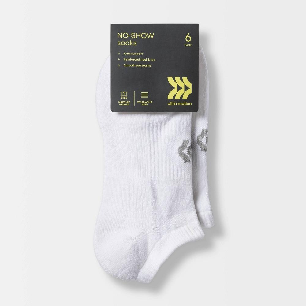 Womens Extended Size Cushioned 6pk No Show Athletic Socks - All In Motion White 8-12 Product Image