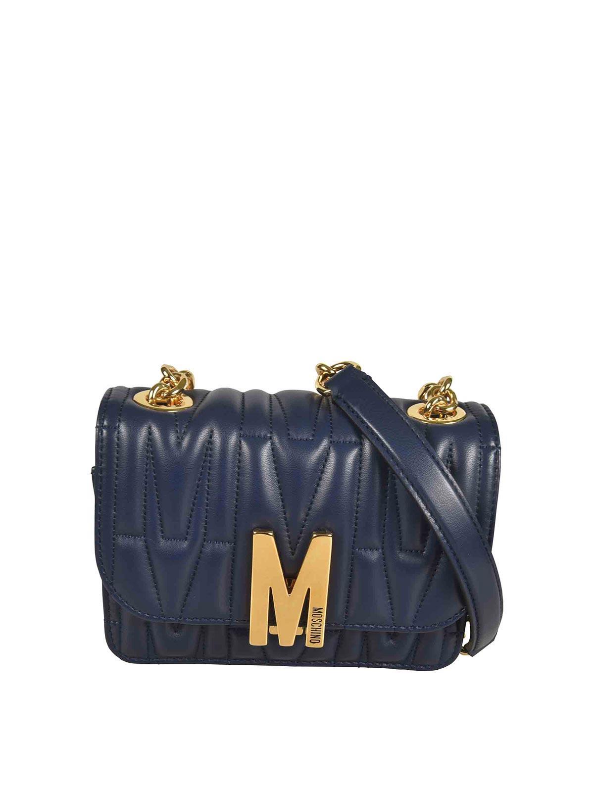 MOSCHINO Logo Plaque Shoulder Bag In Blue Product Image