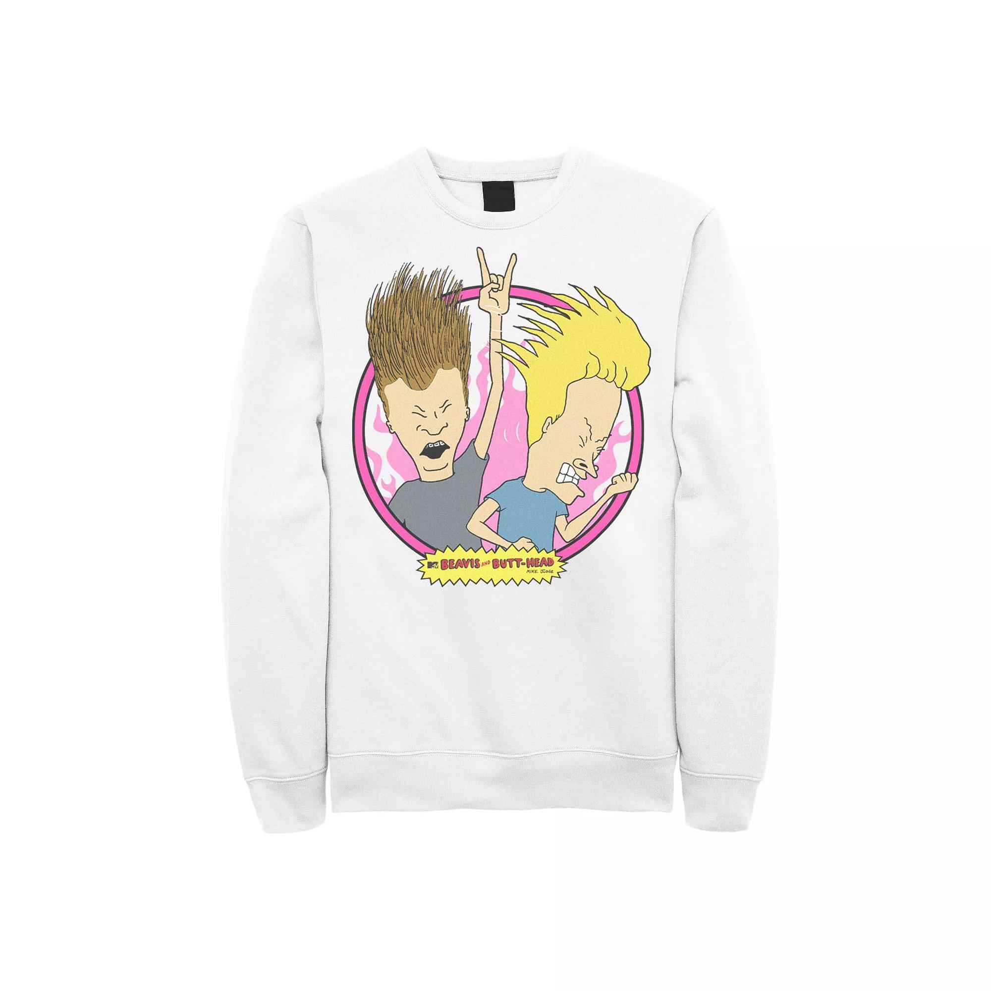 Men's Beavis & Butthead Rock N Roll Circle Portrait Sweatshirt,  Product Image