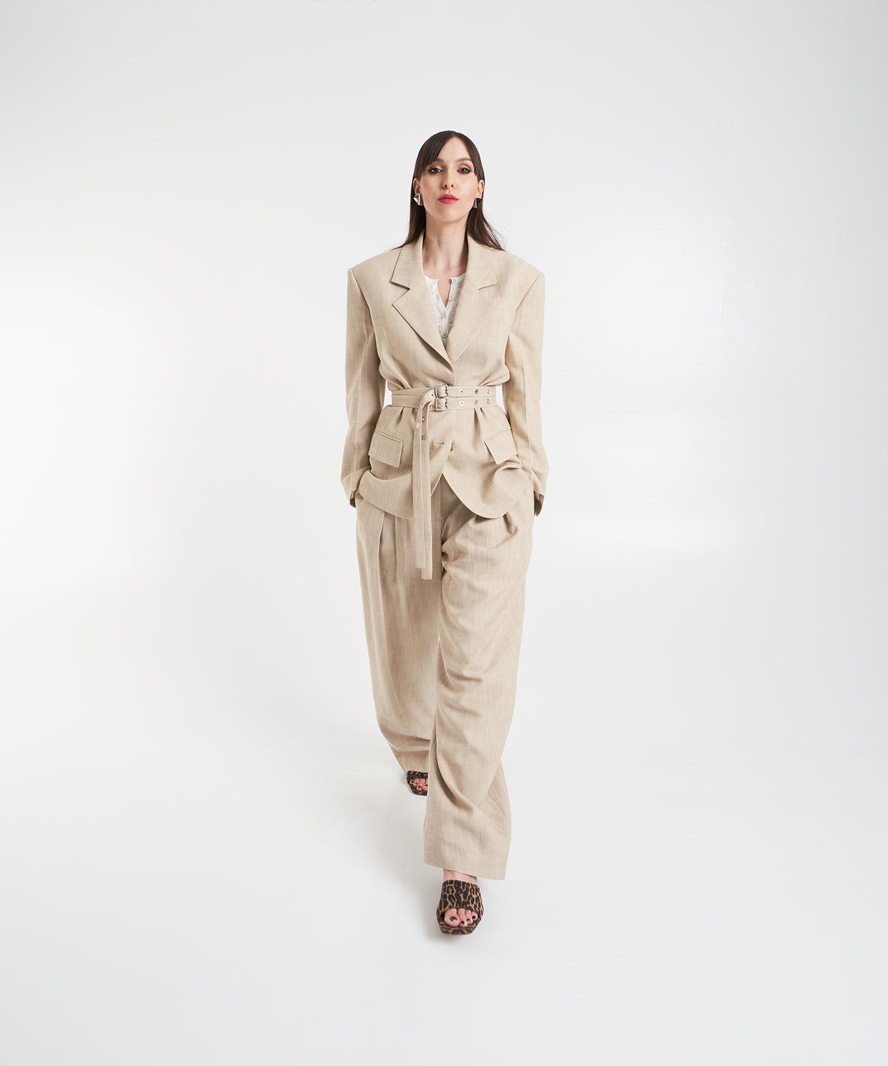 Oversize blazer with double waist belt Product Image