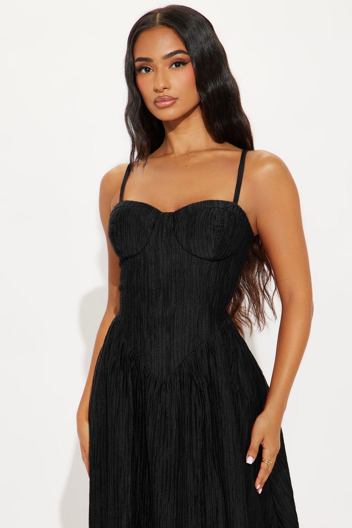 Phoebe Textured Corset Midi Dress - Black Product Image