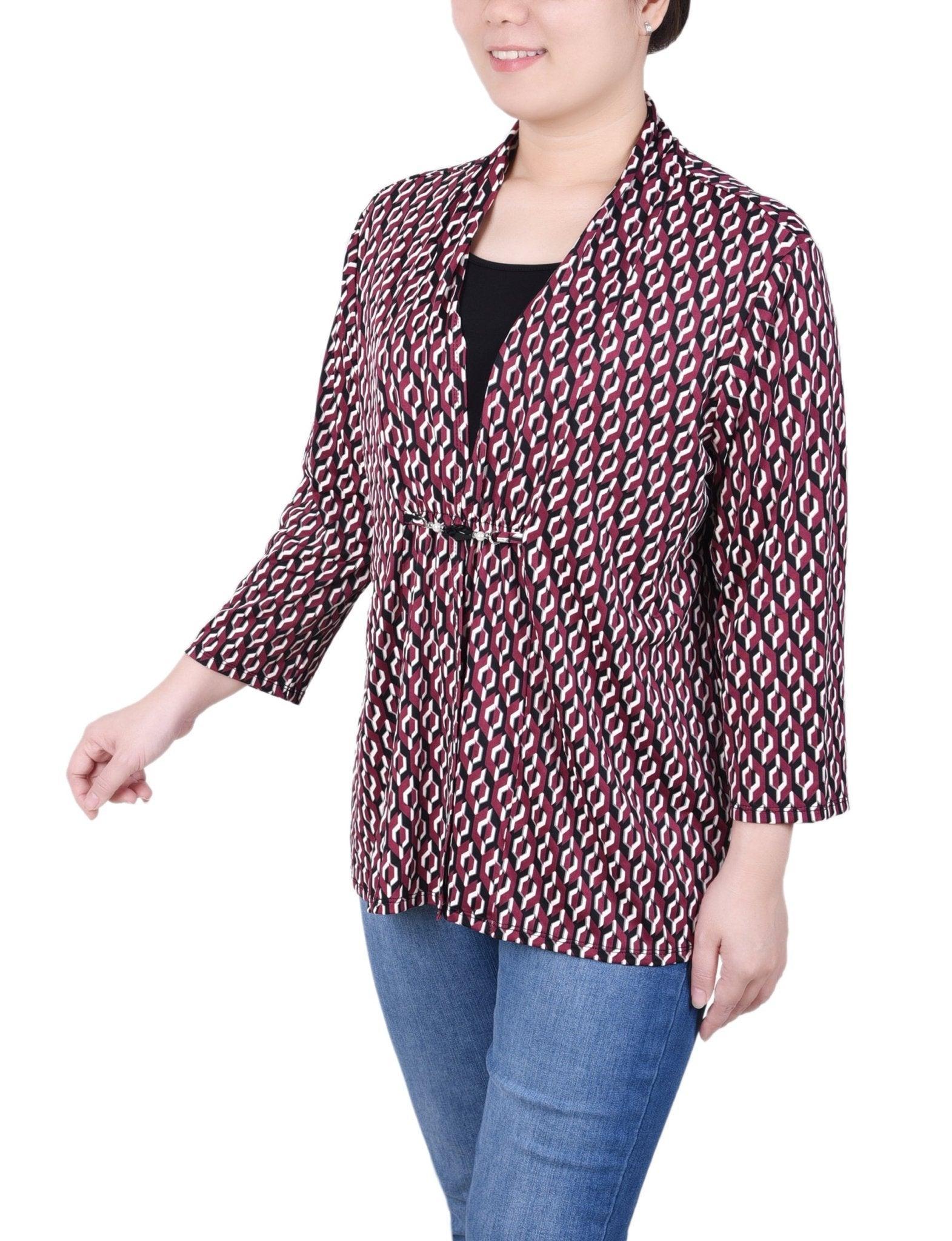 Puff Print 3/4 Sleeve Two-Fer Top - Petite Product Image