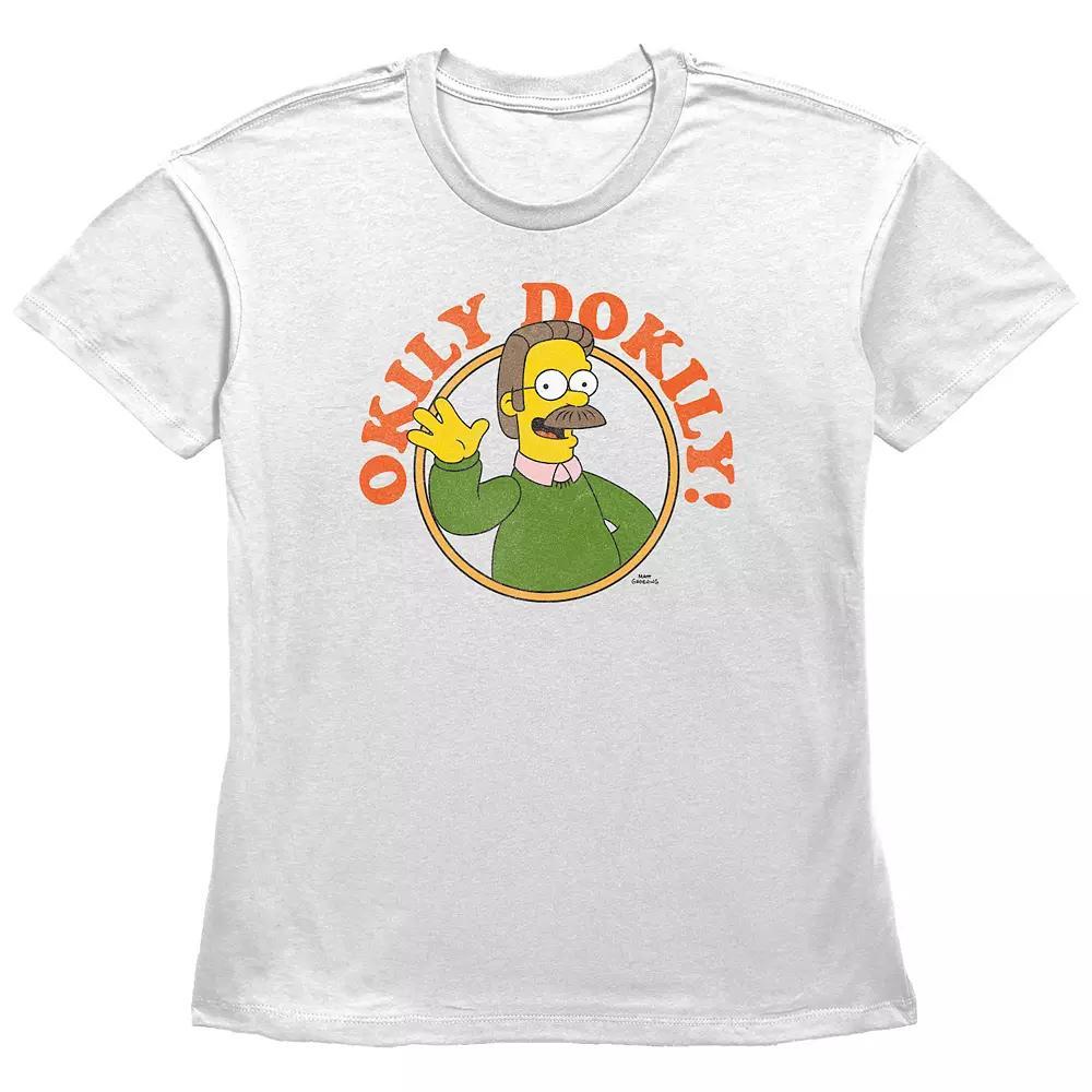 Womens The Simpsons Ned Okily Dokily Basic Fit Graphic Tee, Girls Product Image