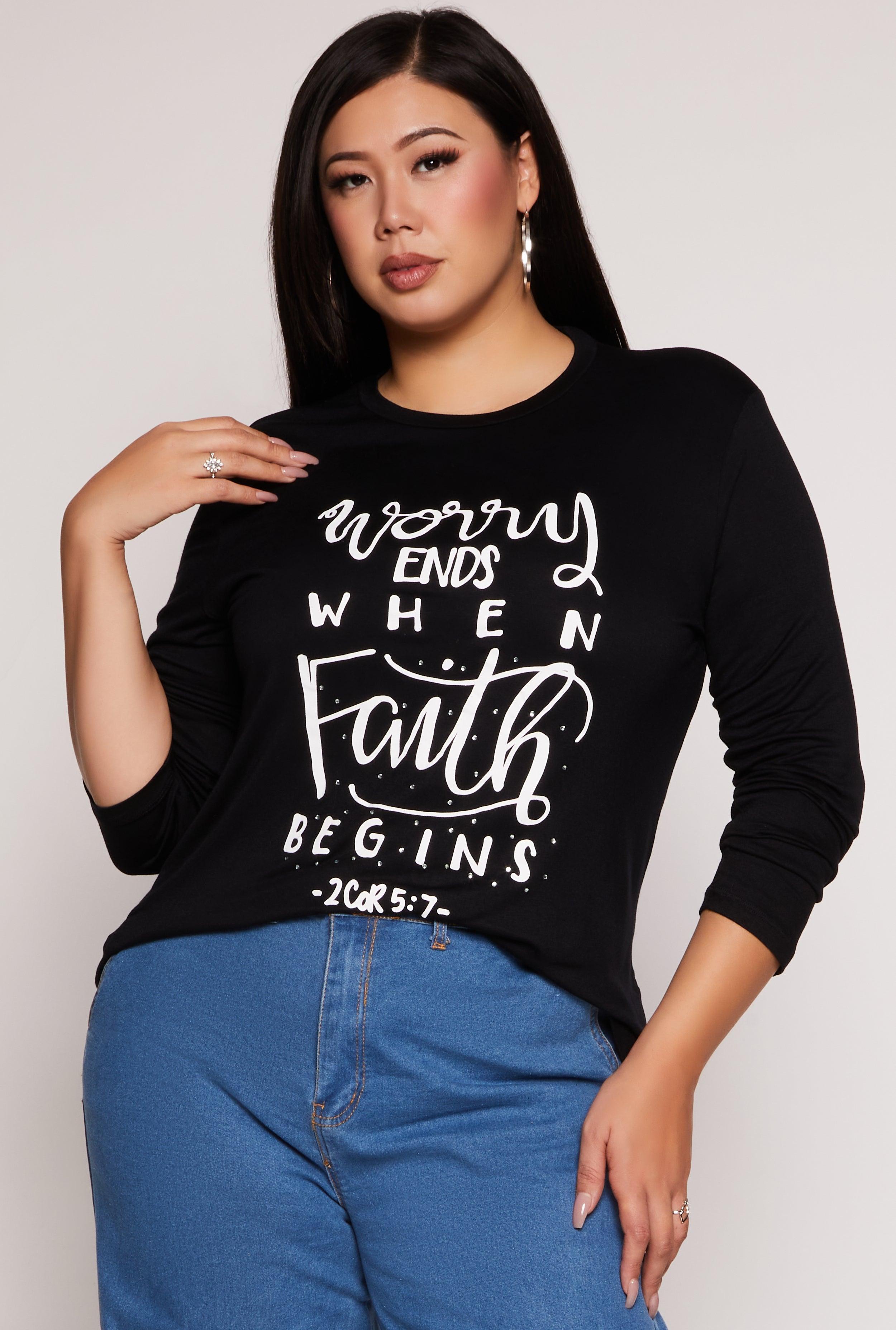 Womens Plus Size Worry Ends When Faith Begins Tee Product Image