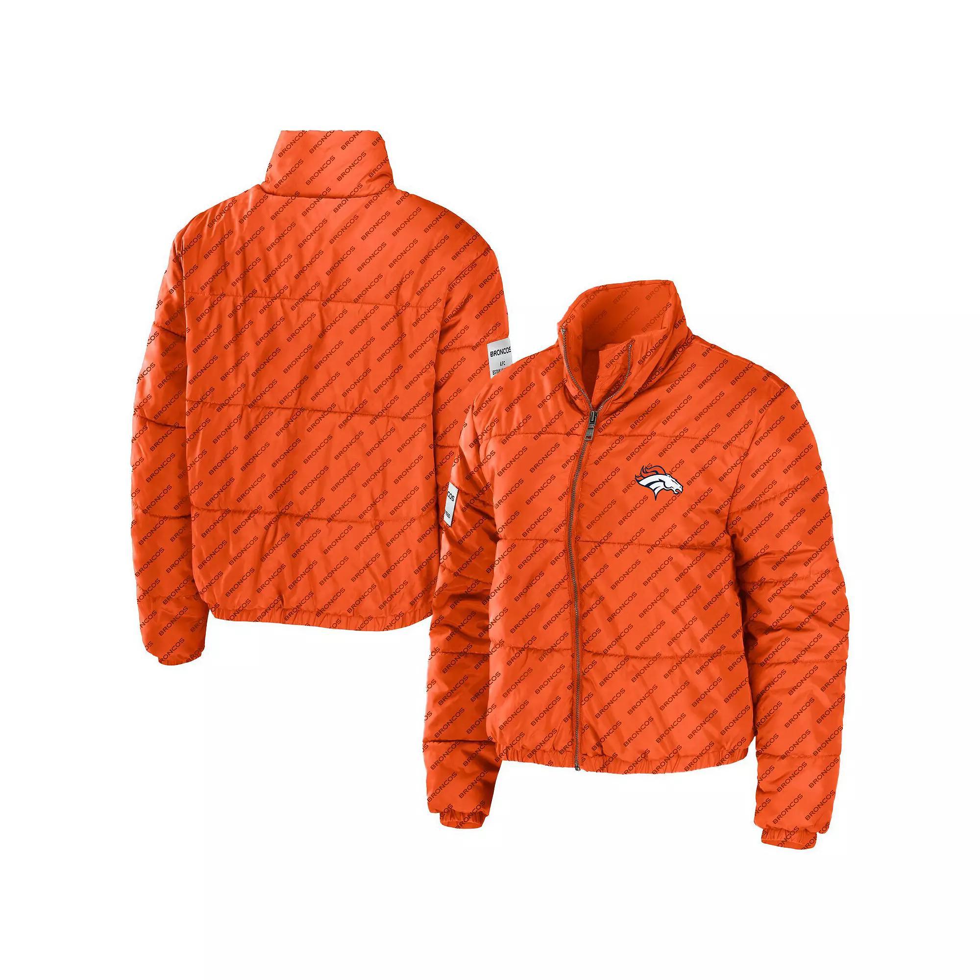 Women's WEAR by Erin Andrews Orange Denver Broncos Puffer Full-Zip Cropped Jacket, Size: Medium Product Image