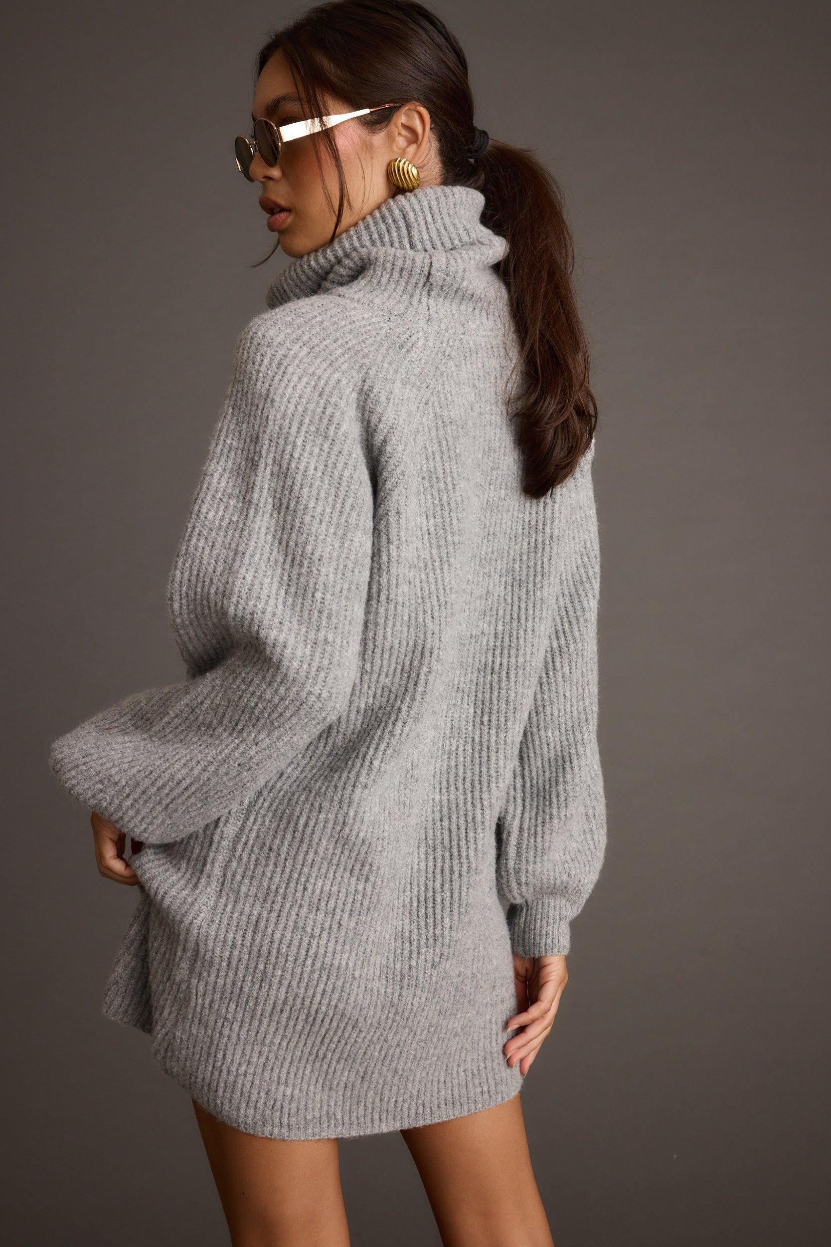 Beau Heather Grey Turtleneck Sweater Mini Dress Product Image