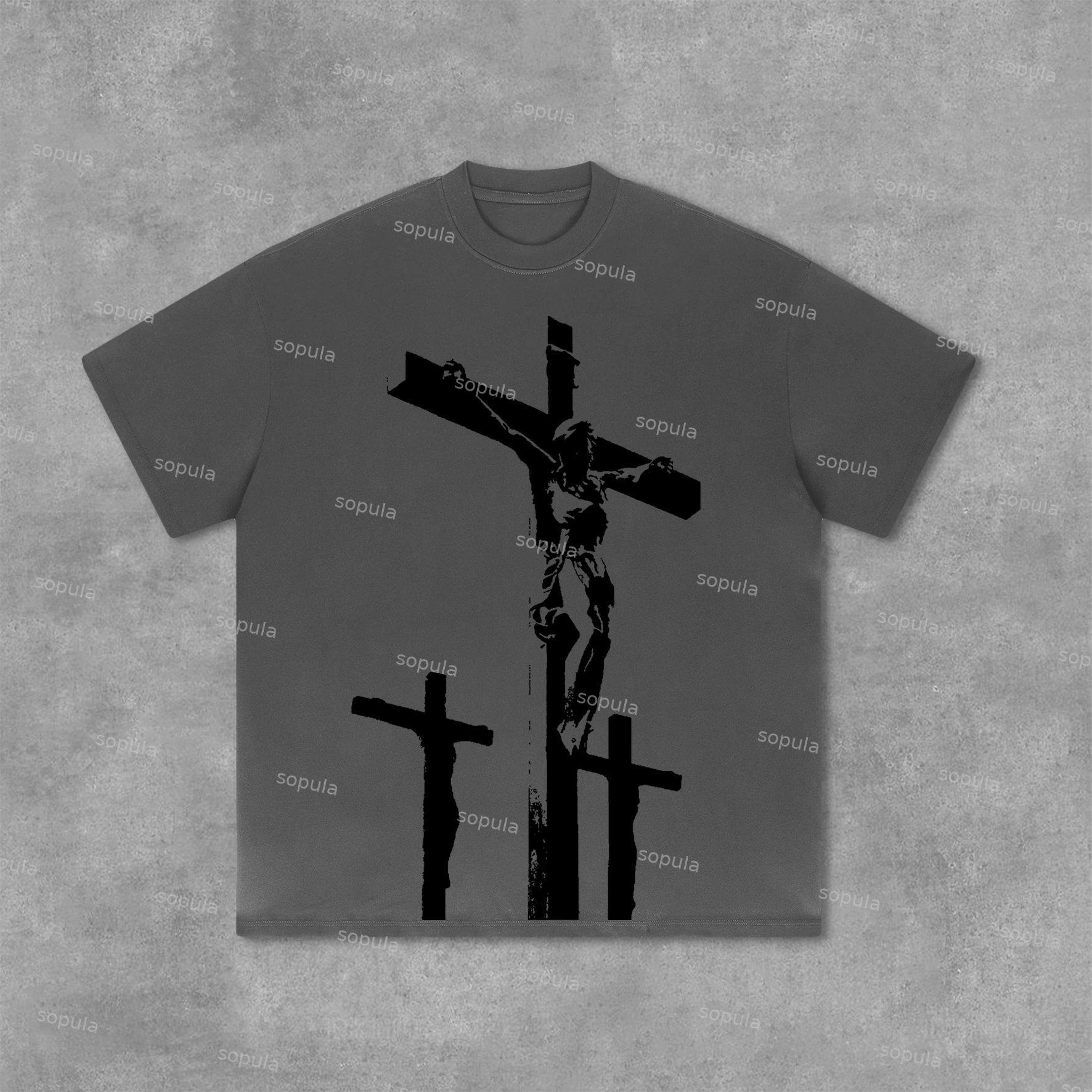 Jesus Cross Graphics Print Cotton T-Shirt Product Image