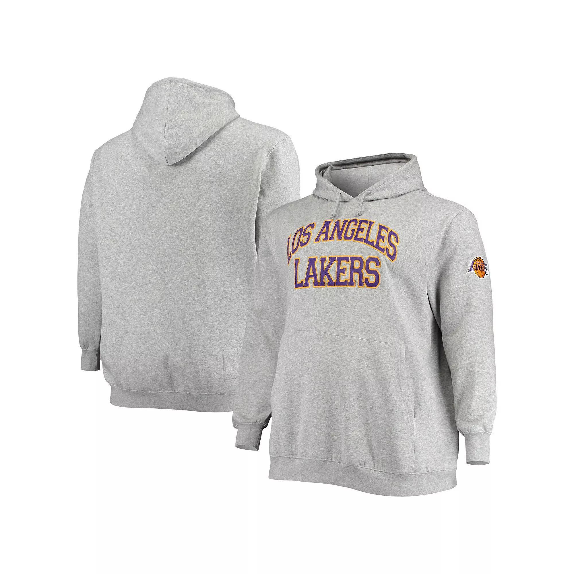Men's Mitchell & Ness Heathered Gray Los Angeles Lakers Hardwood Classics Big & Tall Throwback Pullover Hoodie, Size: XLT, Grey Product Image