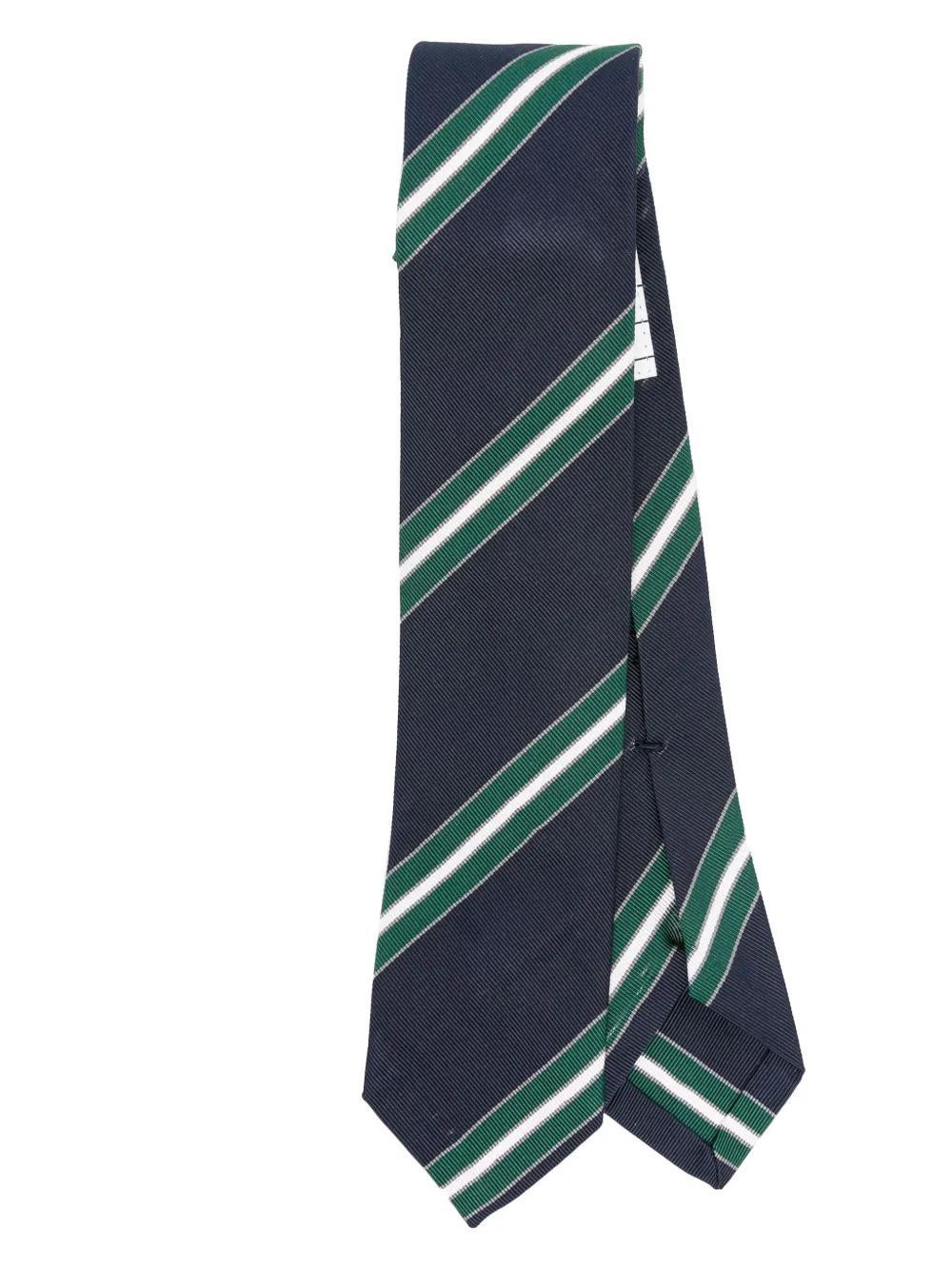 THOM BROWNE Striped Silk-blend Tie In Blue Product Image