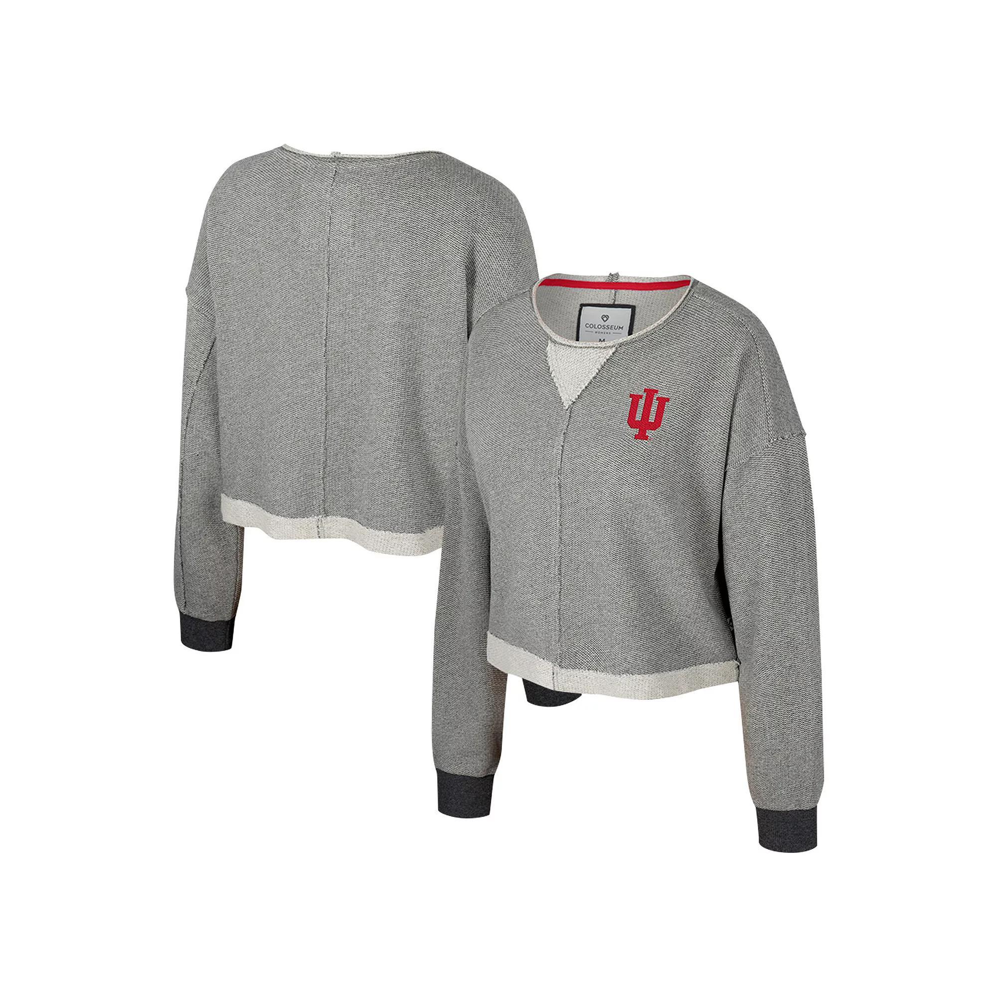 Women's Colosseum Charcoal Michigan Wolverines Magnum Scoop Neck Cropped Pullover Sweatshirt,  Product Image