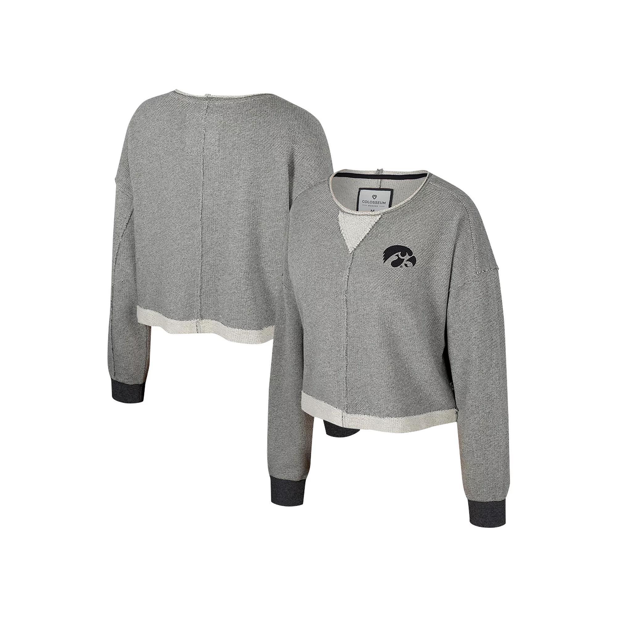 Women's Colosseum Charcoal Iowa Hawkeyes Magnum Scoop Neck Cropped Pullover Sweatshirt,  Product Image