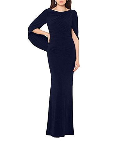 Betsy  Adam Cowl Neck Sleeveless Draped Back Mermaid Gown Product Image