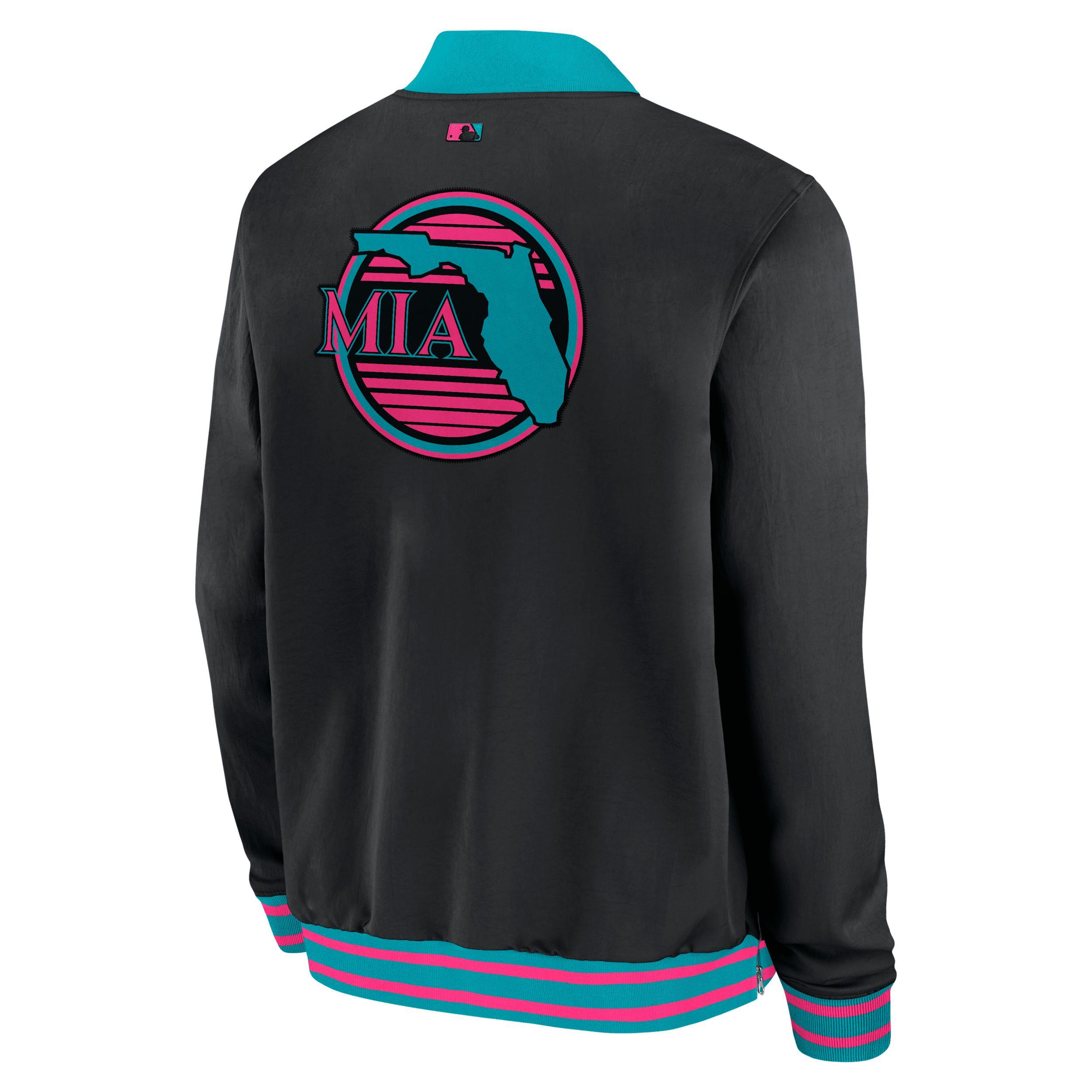 Miami Marlins Authentic Collection City Connect Nike Mens MLB Full-Zip Bomber Jacket | 02F30E4GMQM-NZV Product Image