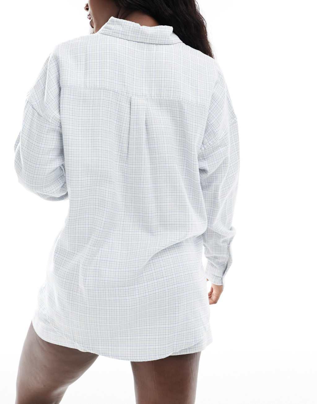 Cotton On flannel plaid oversized pajama shirt in panna cotta  Product Image