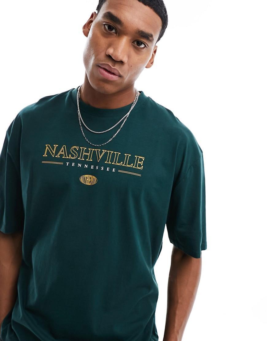 ASOS DESIGN oversized t-shirt in dark green with Nashville city print Product Image