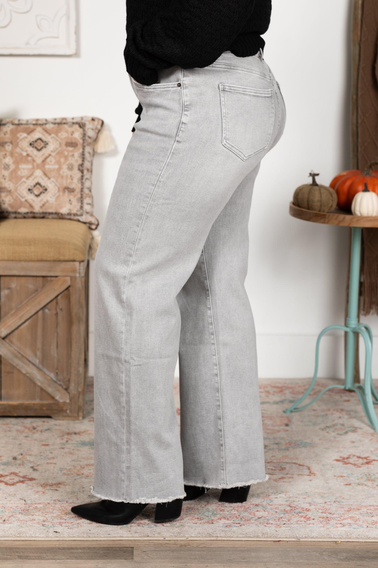 Mica Light Grey Knee Distress Wide Leg Jeans Product Image