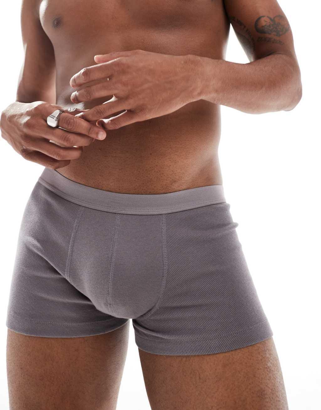 ASOS DESIGN capsule collection ribbed boxer briefs in charcoal Product Image